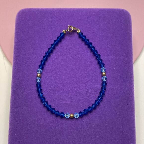 💛 Vintage 14k Gold & Blue Austrian Crystal Stacking Bracelet - Picture 3 of 4